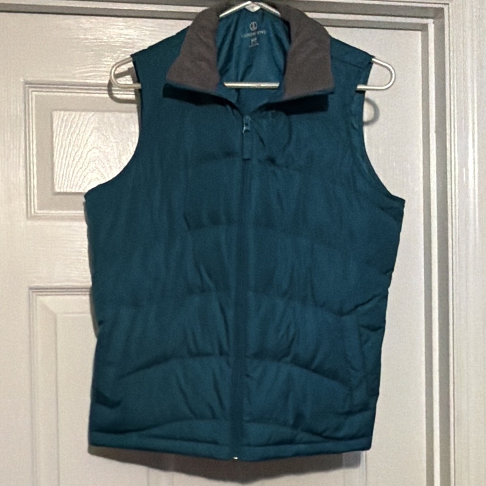 Lands' End Kids Puffer Vest Insulated Full Zip Turquoise/Gray Size M/P 10-12